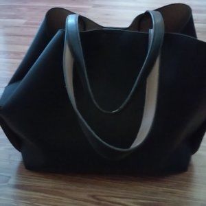 Large Black Leather 'Vieta' Purse Shoulder Strap